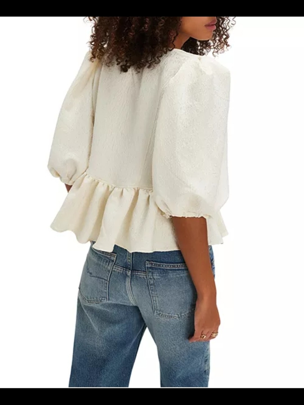 Free People NWT Pamela Bow Top Ivory White Alyssum Puff Sleeve Blouse Size L - Picture 3 of 5